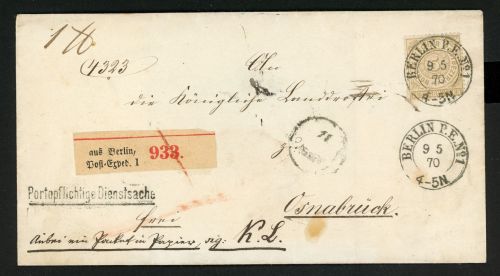 Ndp 18 5 Gr. graubraun auf Kab-Paketbegleitbrief mit K2 BERLIN P.E.No.1 9 5 7...