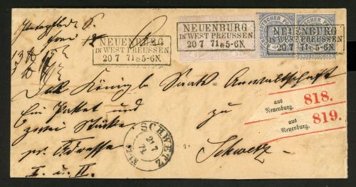 Ndp 13a (2),17 (2) 1/4 Gr. hellviolett und 2 Gr. blau je im waager. Paar a. P...