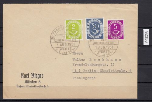 Bund 1951, Mich.-Nr.: 123+125+132 Erstagsbrief  Brief