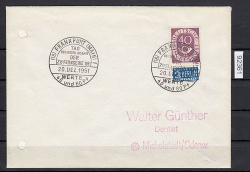 Bund 1951, Mich.-Nr.: 133 Erstagsbrief  Brief