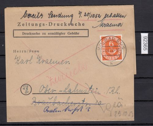 Bund 1951, Mich.-Nr.: 126 EF   ermäßigte Gebühr