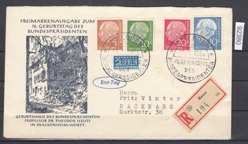 Bund 1954, Mich.-Nr.: 178+183+185+184 Erstagsbrief  FDC