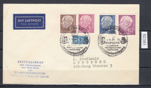 Bund 1954, Mich.-Nr.: 179+180+184+188 Erstagsbrief  FDC