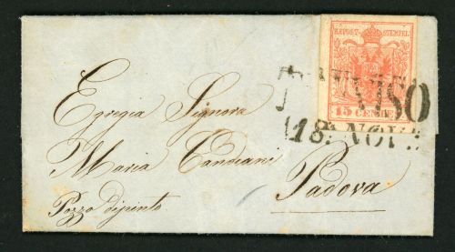 Lombardei Und Venetien 3Y Brief Maschinenpapier, 15 Centes auf Luxus-Minibrief 8
