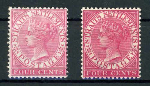 Straits Settlements 11a,b Ungebraucht mit Falz 4 C. rosa und dunklerosa