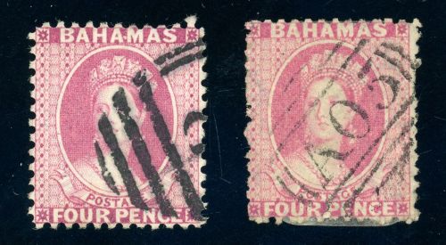 Bahamas 10A,C Gestempelt 4 P. rosa in beiden Zhng.
