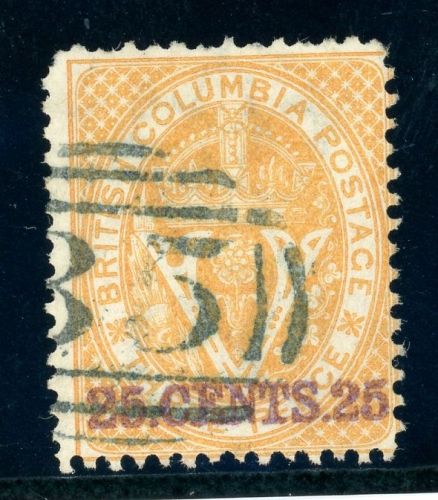 Brit.-Columbia Und Vancouver 10C Gestempelt 25 a. 3 P. olivgelb gez. 14