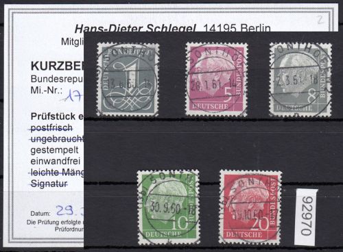 Bund 1954, Mich.-Nr.:   179-285 Y II LUXUS Gestempelt  geprüft  Befund