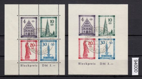 Alliierte Franz. Zone Baden Mi. Nr. 38-41 Block 1 A/B gestempelt geprüft