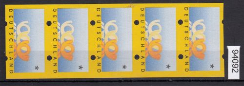 Bund 1999, Mich.-Nr.: ATM 3 **  ohne Eindruck 5er.-Streifen
