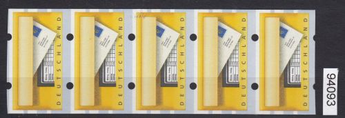 Bund 2002, Mich.-Nr.: ATM 5 **  ohne Eindruck 5er.-Streifen
