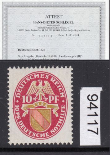 DR 1926, Mich.-Nr.: 399 X **  geprüft  Attest
