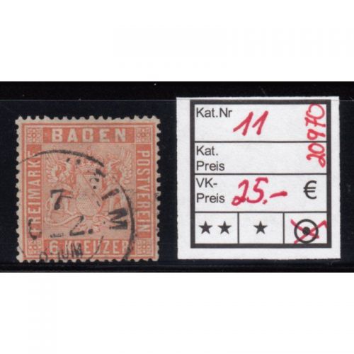 AD Baden 1860, Mich.-Nr.:  11 gestempelt