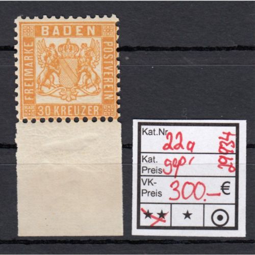 AD Baden 1862, Mich.-Nr.: 22 a  **  geprüft  Befund