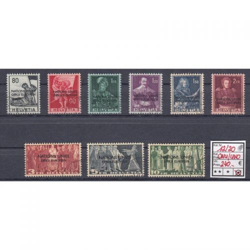Schweiz/Ämter ONU/UNO 1950 : Mi.-Nr.: 12-20 gestempelt  LUXUS + gummi