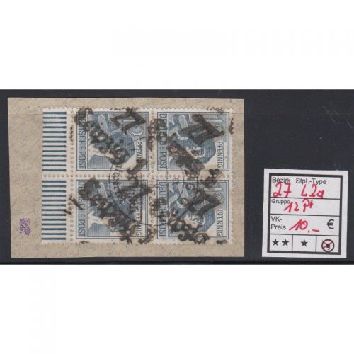 Bezirk 27 nr. 002a Leipzig gest. 12 Pf. 4er-block   geprüft