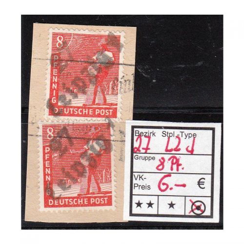 Bezirk 27 nr. 002d Leipzig gest. 8 Pf.
