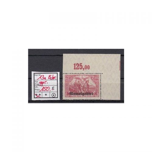 Memel 1920 Mi.  Nr.13 a ** Eckrand geprüft/Befund