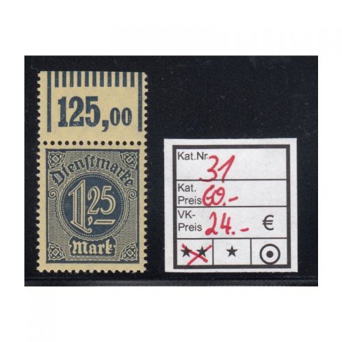 DR Dienst 1920, Mich.-Nr.:D 31  ** Oberrand