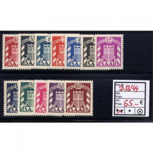 Saarland  1949 Mi. Nr. 33-44 ** (Dienstmarken)