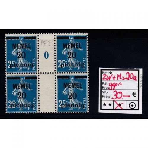 Memel 1920 Mi. Nr. 20 a ZW+ MA *   gestempelt/ geprüft