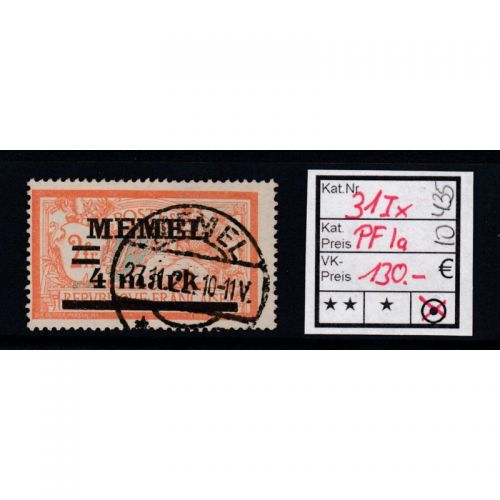Memel 1920 Mi. Nr. 31 I x  Plf. Ia gestempelt/ geprüft
