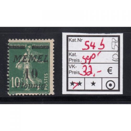 Memel 1922 Mi. Nr. 54 b ** geprüft