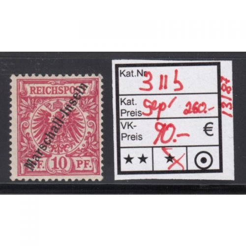Kolonien Marshall-Inseln 1898 , Mich.-Nr.: 3 II b * geprüft