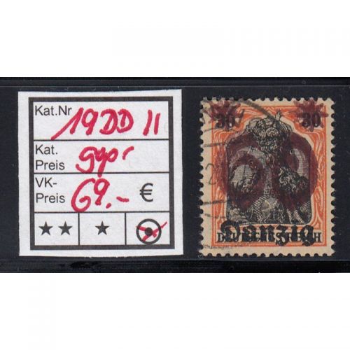 Danzig 1920 Mi. Nr. 19 DD II gestempelt geprüft  Befund
