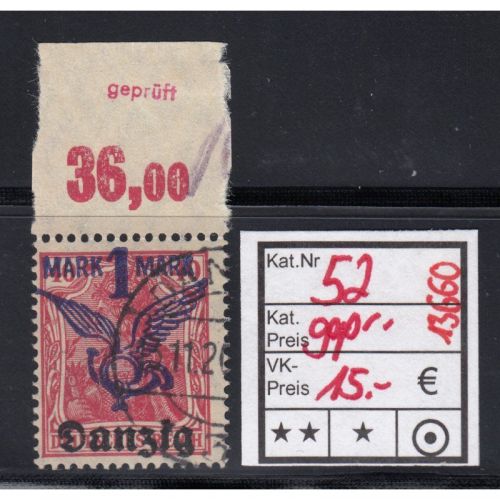 Danzig 1920 Mi.Nr. 52 gestempelt geprüft