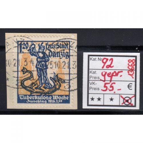 Danzig 1921 Mi.Nr. 92 gestempelt geprüft  Befund