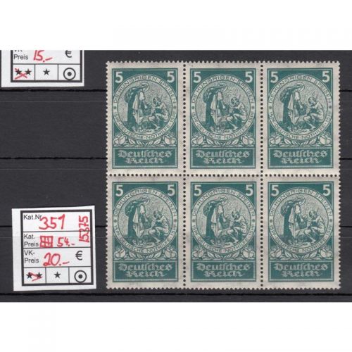 DR 1924, Mich.-Nr.: 351 **  6er-Block