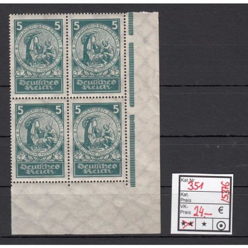 DR 1924, Mich.-Nr.: 351 ** Eckrand 4er-Block  Lesen