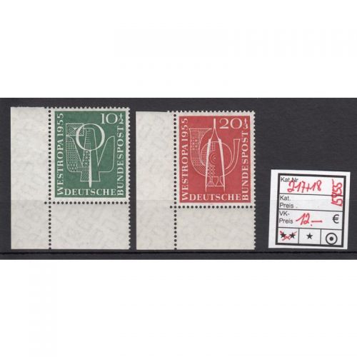 Bund 1955, Mich.-Nr.: 217+18 ** Eckrand