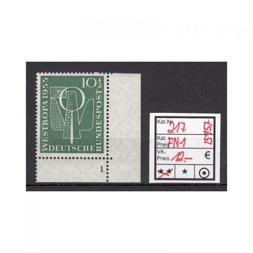 Bund 1955, Mich.-Nr.: 217 ** FN 1 Eckrand