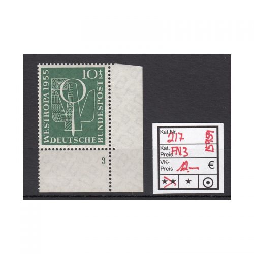 Bund 1955, Mich.-Nr.: 217 ** FN 3 Eckrand
