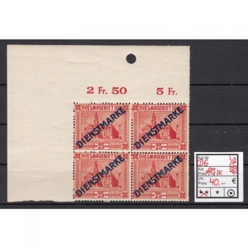 Saargebiet 1922 Mi. Nr. 6 ** (Dienstmarken) + Pfl IX
