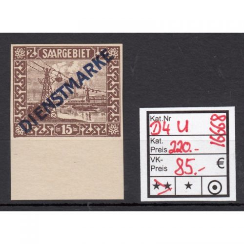 Saargebiet 1922 Mi. Nr. 4 U  ** (Dienstmarken)