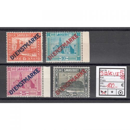 Saargebiet 1923 Mi. Nr. 12-15 I/II  ** (Dienstmarken) Plattenfehler