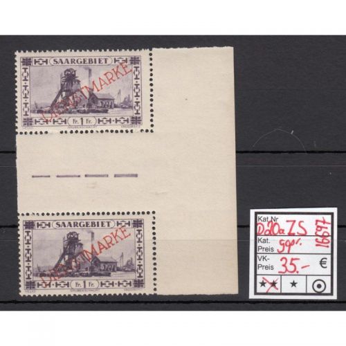 Saargebiet 1927 Mi. Nr. 20 ZS ** (Dienstmarken)