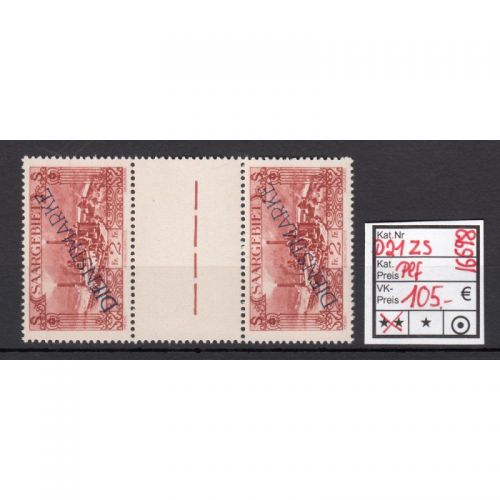 Saargebiet 1927 Mi. Nr. 21 ZS + Plf ** (Dienstmarken)