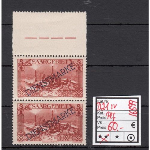 Saargebiet 1927 Mi. Nr. 21 Plf. IV ** (Dienstmarken) Plattenfehler