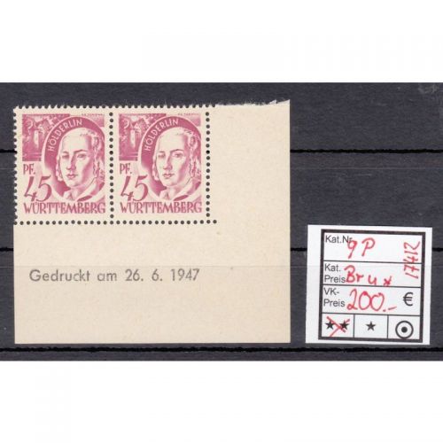 Alliierte Franz. Zone Württemberg Mi. Nr.  9 P **