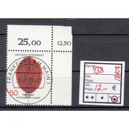 Bund 1977, Mich.-Nr.: 938 gestempelt Eckrand KBWZ  Frankfurt