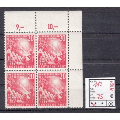 Bund 1949, Mich.-Nr.: 112 ** Eckrand 4er  (bitte Lesen)