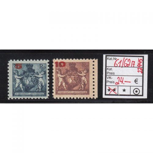 Liechtenstein 1924 : Mi.-Nr.:61+62 A **