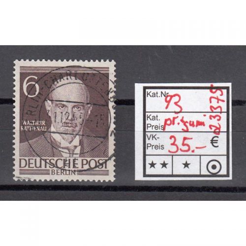 Berlin 1952, Mich.-Nr.: 93 LUXUS Vollstempel+gummi geprüft Berlin-Charlottenburg