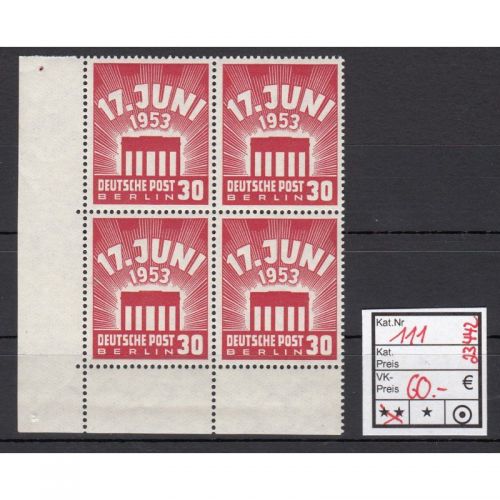 Berlin 1953, Mich.-Nr.: 111 ** Eckrand 4er bitte Lesen