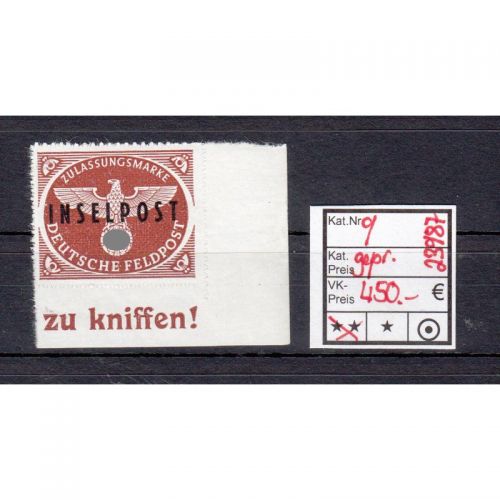 Feldpost, Mi.-Nr. 9 ** geprüft Attest  Eckrand
