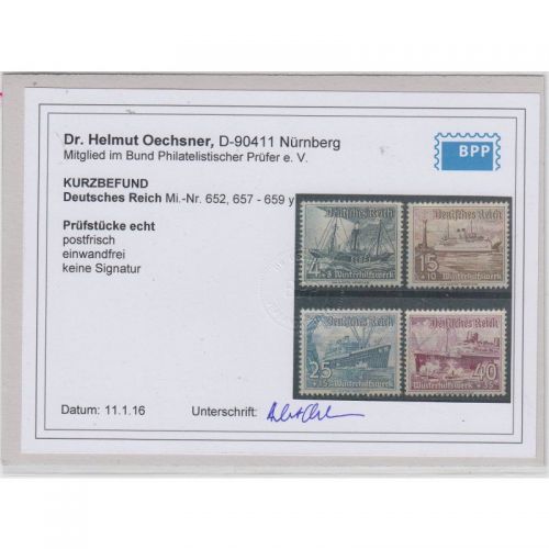 DR 1937, Mich.-Nr.: 652, 657 - 659 y ** geprüft  Befund